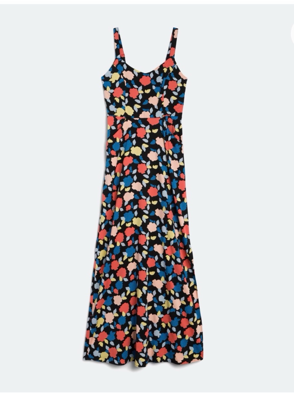 41 Hawthorn Black Floral Print Maxi Dress with Side Slit and Adjustable Straps